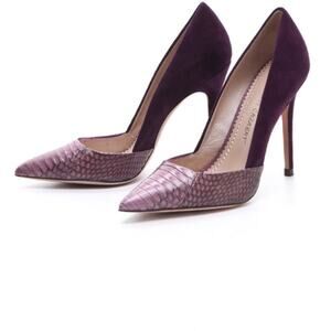 Jean-Michel Cazabat Emma heel purple suede and reptile point toe pumps fall